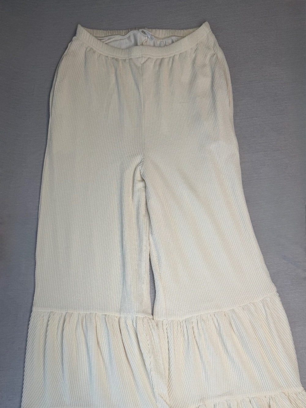Chic Soul Knit Together Oatmeal Ruffle Tiered Flare Pants Plus Size 2X